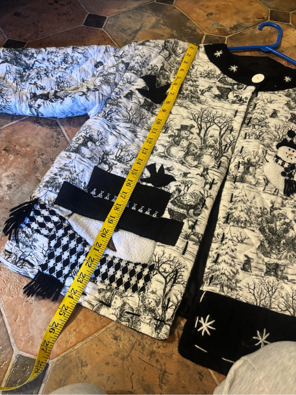 Vintage Quilted Snowman Christmas Jacket Black White Applique Winter Coat L - Picture 11 of 12